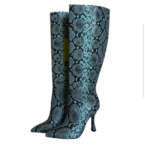 Gianni Bini Lennoxe Snake Print Leather Stilleto Heel Boots Teal Black 6.5 - Picture 12 of 12